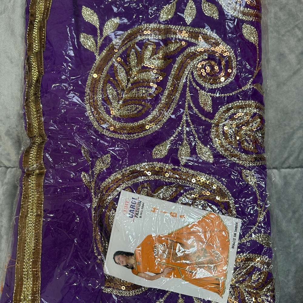 Purple and Gold Embellished Fabric
